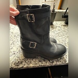 Vince Camuto Women's Black Leather Buckle Mid-Calf Boots